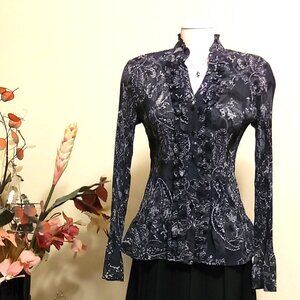 NWOT Kensie Long Sleeve Shirt Ruffle Pleated Floral Print Blouse Top Size M 8